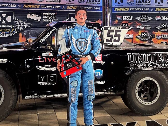 Stadium Super Trucks champion Gavin Harlien after winning a race